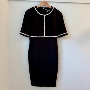 Karl Lagerfeld Paris Faux Pearl Trim Black Sheath Dress - Jackie O